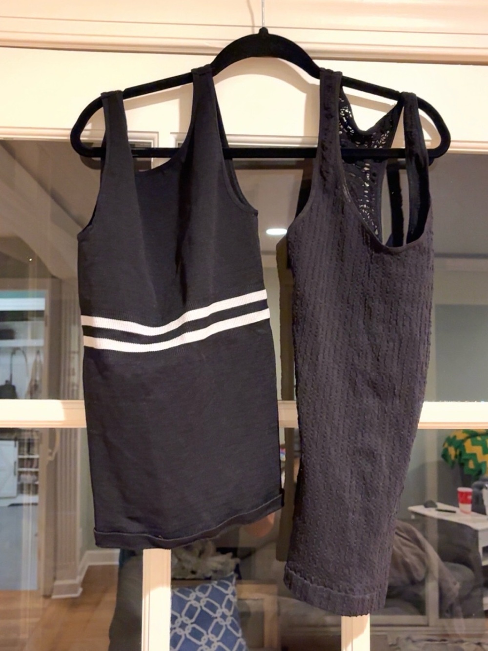 Two Black Womens Tank Top with White Stripe